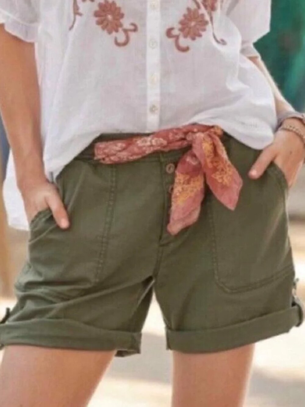 Sundance Catalog Button Fly Everyday Explorer Shorts Sz 14 Olive Green